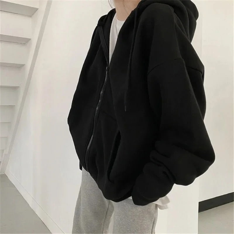 Übergroßer Kapuzenpullover im koreanischen Stil in Uni-Farbe