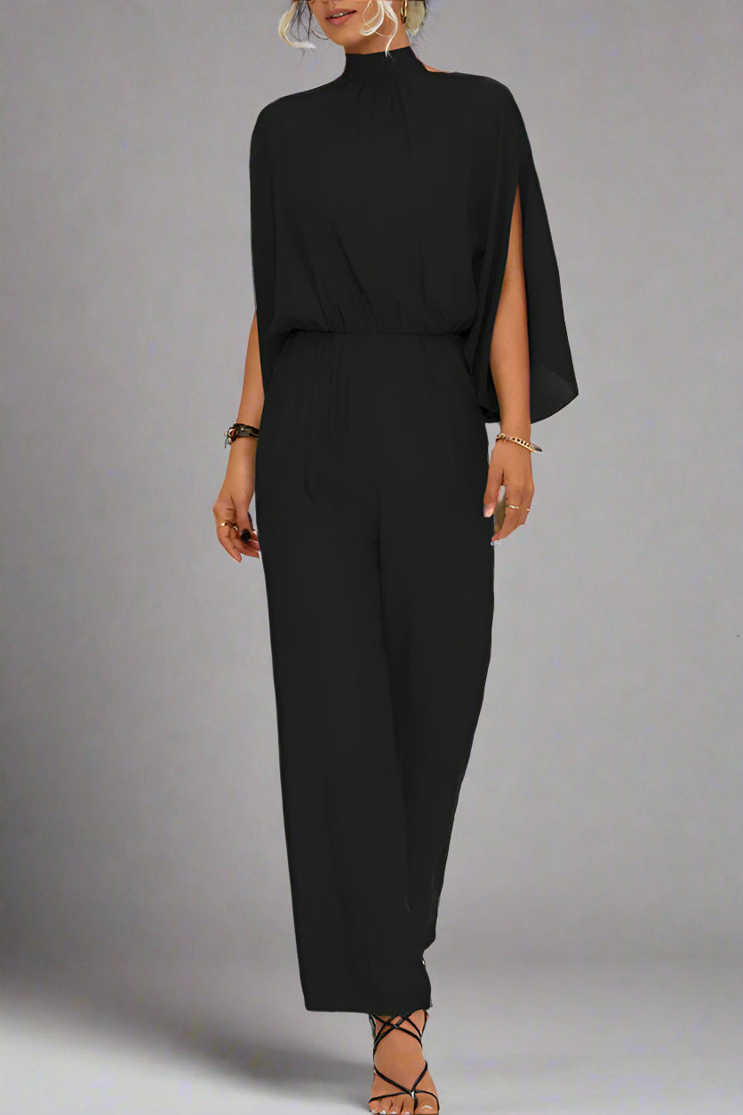Damen Einfarbiger Jumpsuit mit Schnürung, Rückenschlitz und Langarm
