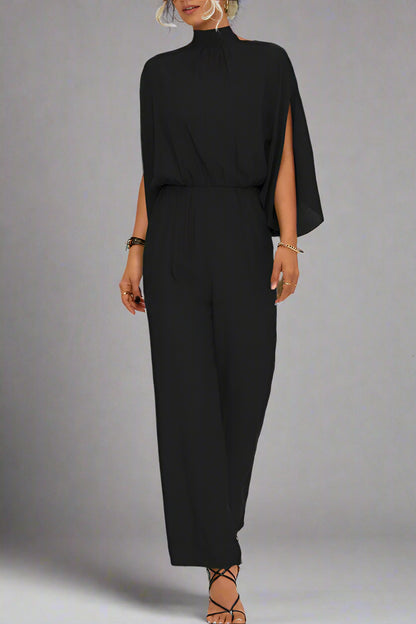 Damen Einfarbiger Jumpsuit mit Schnürung, Rückenschlitz und Langarm