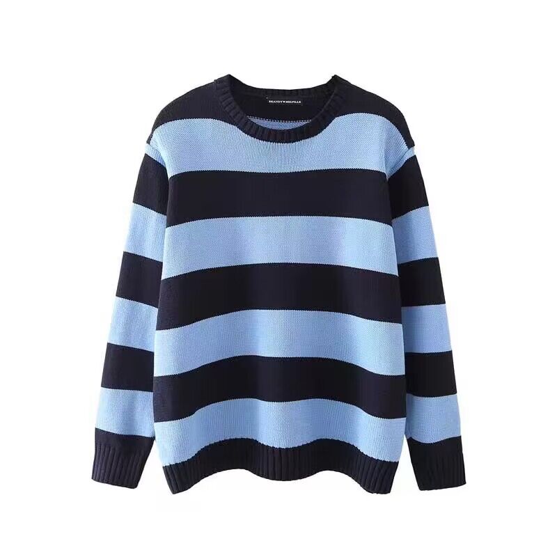Gemütlicher gestreifter Rundhalsausschnitt Strickpullover