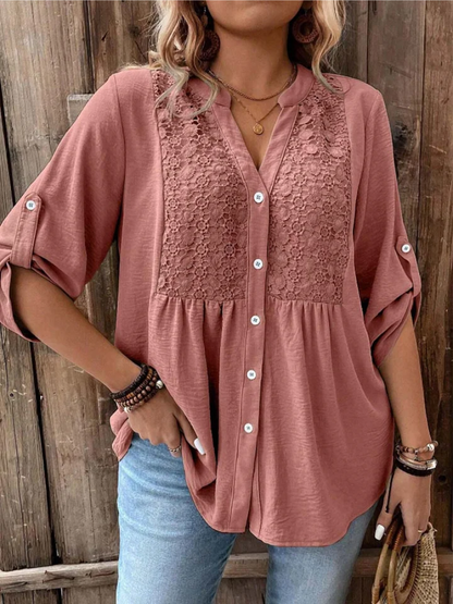 Bluse für Damen mit V-Ausschnitt und Knopfleiste vorne