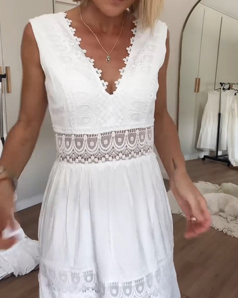 Weißes Spitzen-Midikleid für Damen – Elegant, vielseitig, für Hochzeiten & Partys