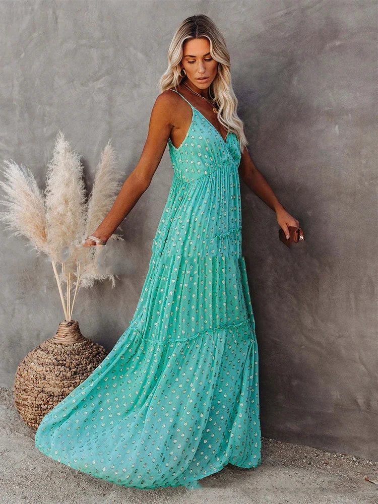 Böhmisches grünes Sommer-Maxikleid
