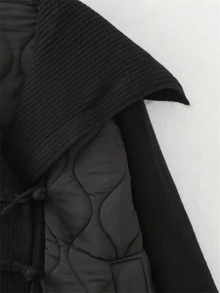 Damen gefütterte Jacke mit gerippten Details und weitem Kragen