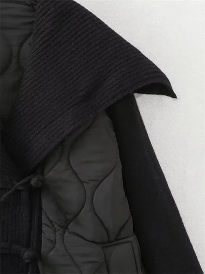 Damen gefütterte Jacke mit gerippten Details und weitem Kragen