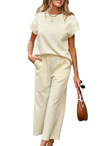 Strukturierter zweiteiliger Lounge-Set mit weitem Bein-Hose