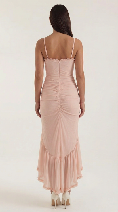 Damen Maxikleid mit Volants und asymmetrischem Saum