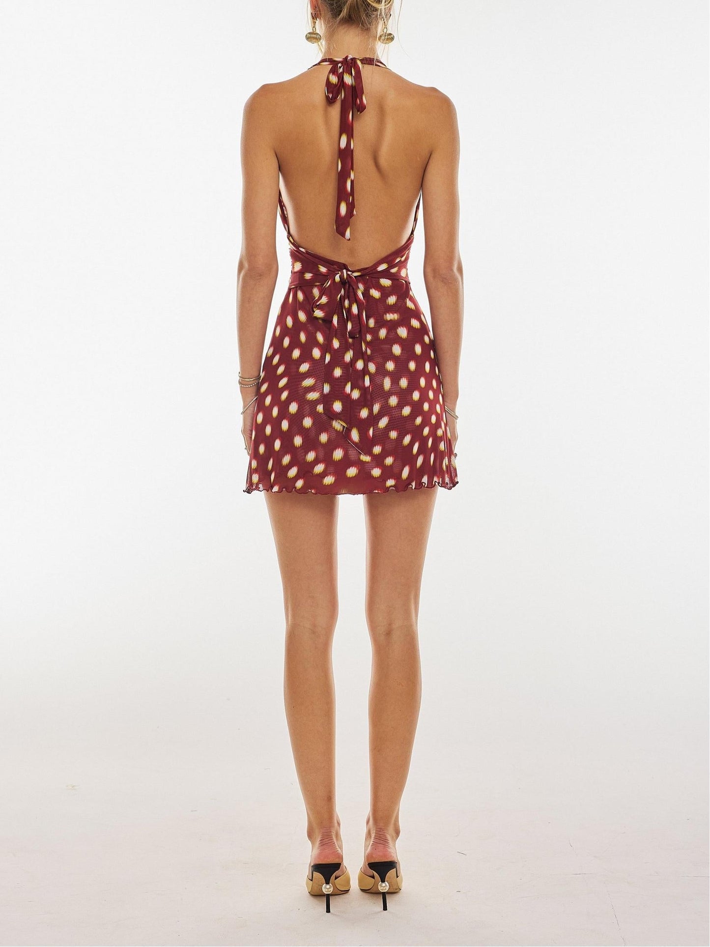 Lycra Mini-Kleid mit Polka-Dot und enger Passform