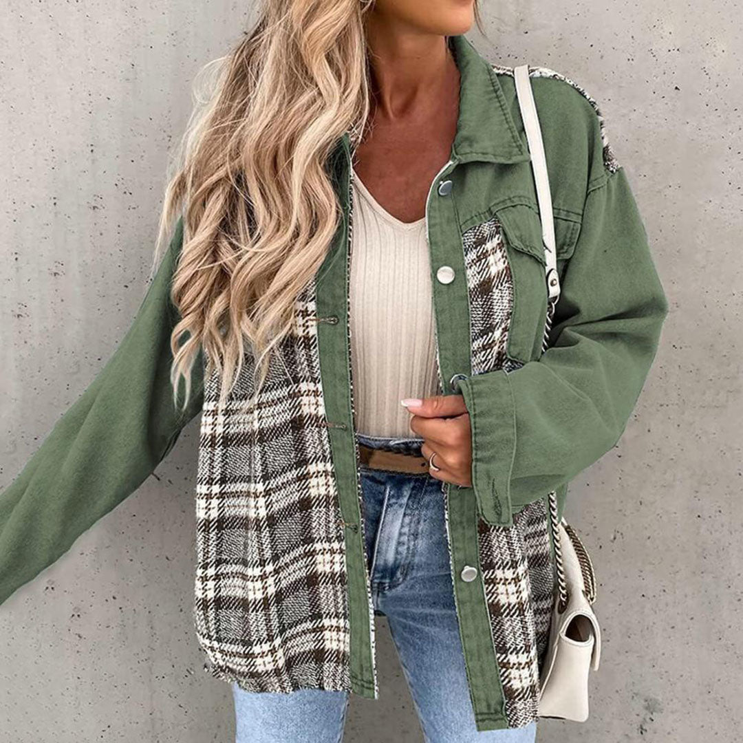 Schicke Kariertes Jacke mit Klassischem Kragen für Damen