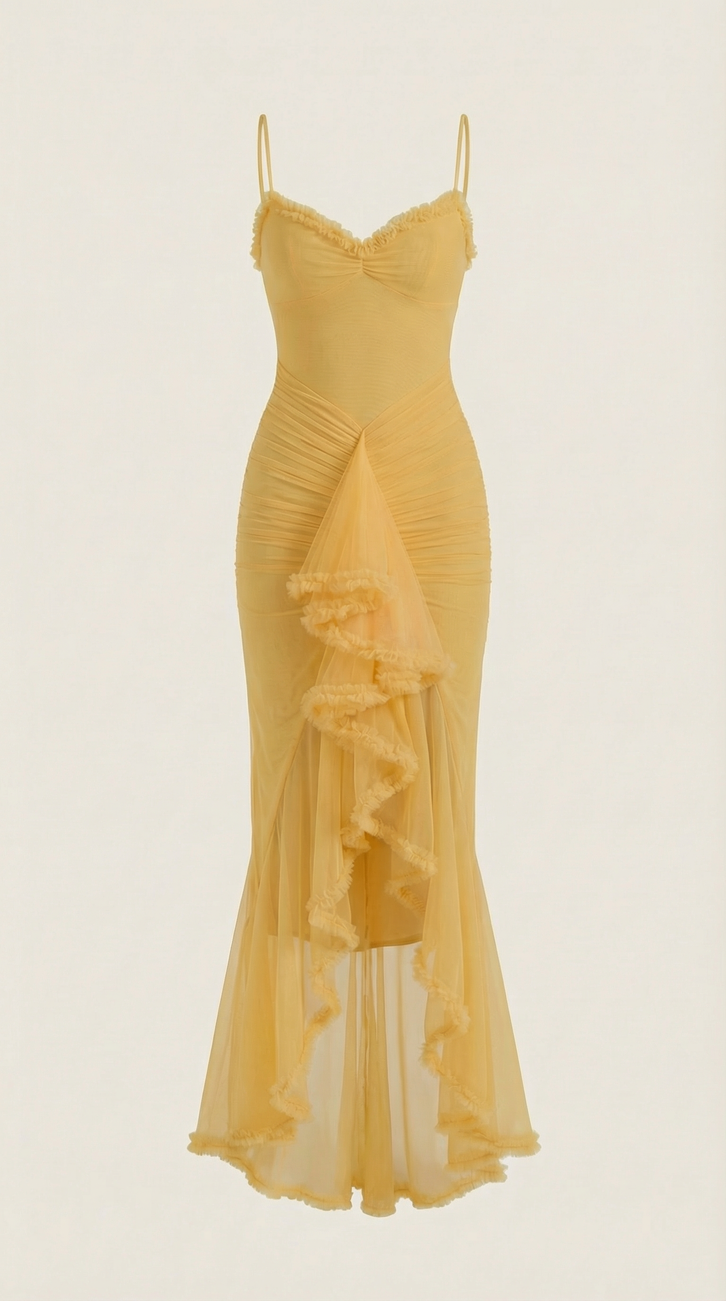 Damen Maxikleid mit Volants und asymmetrischem Saum