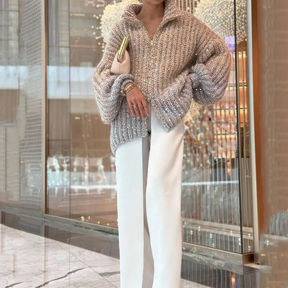 Gestrickter Strickjacke mit Glitzer-Pailletten