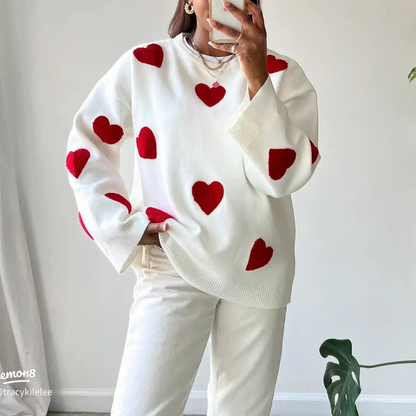 Gemütlicher Pullover mit Herzmotiv und Rundhalsausschnitt für Damen