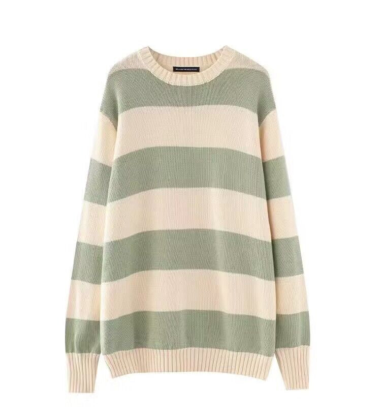 Gemütlicher gestreifter Rundhalsausschnitt Strickpullover