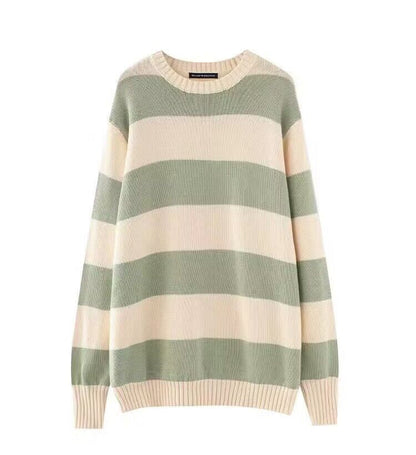 Gemütlicher gestreifter Rundhalsausschnitt Strickpullover