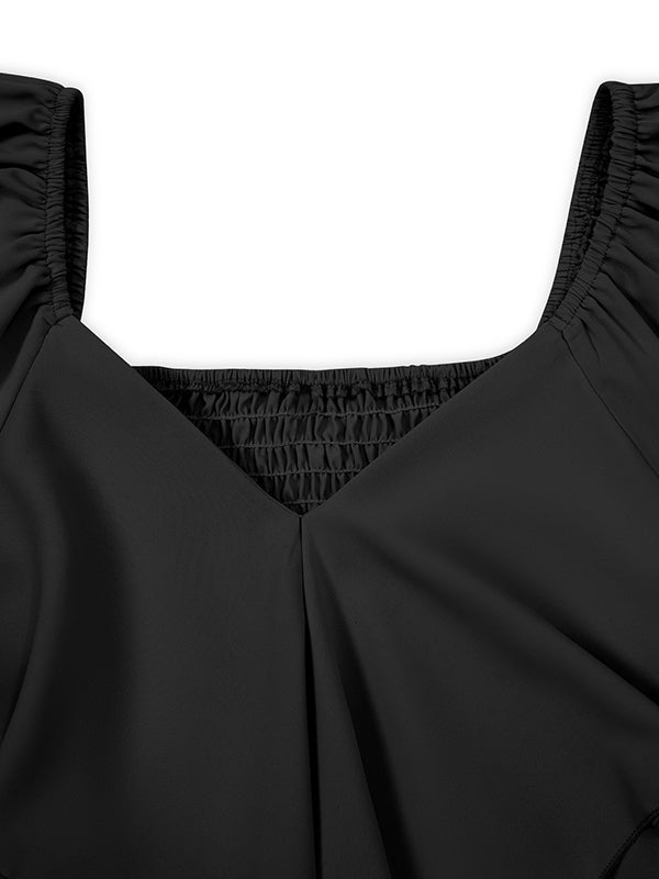 Verspieltes Rüsch Mini-Kleid mit gebundener Taille und ausgestellten Ärmeln