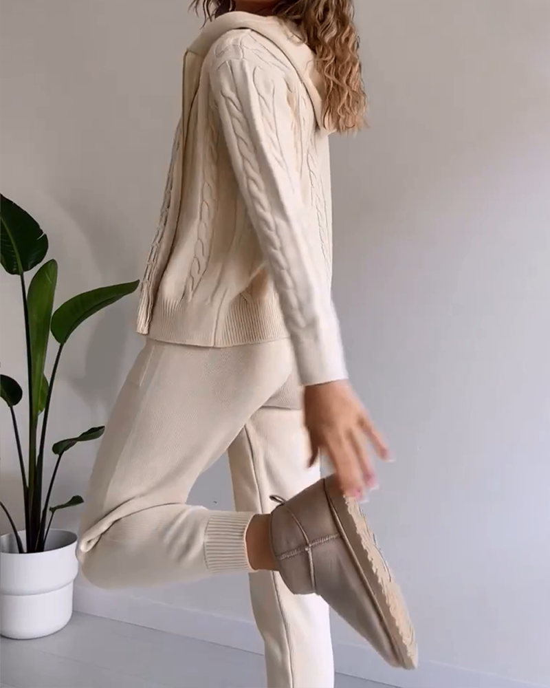 Legeres Jacquard-Strickjacken-Set mit Twist-Muster