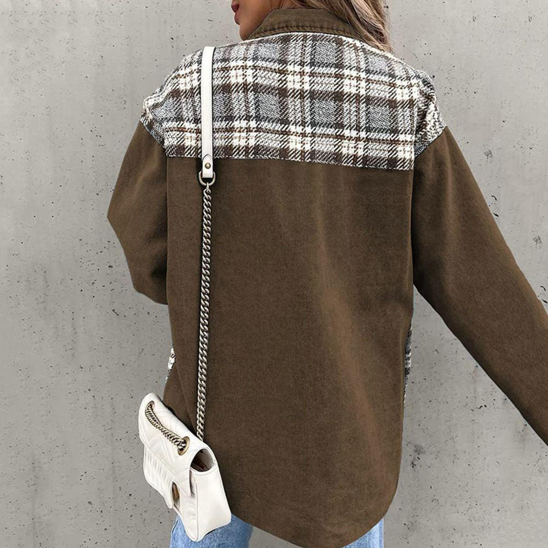 Schicke Kariertes Jacke mit Klassischem Kragen für Damen