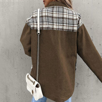 Schicke Kariertes Jacke mit Klassischem Kragen für Damen