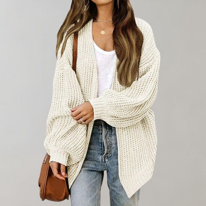 Gemütliche offene Strickjacke mit Bischofsärmeln