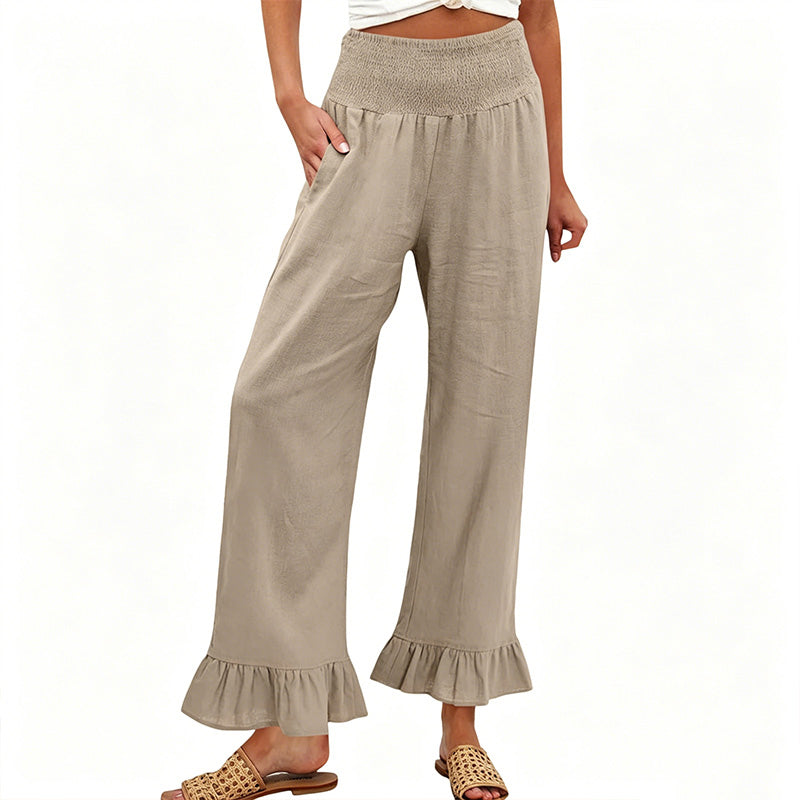 Boho Hosen mit weitem Bein und Rüschen am Saum