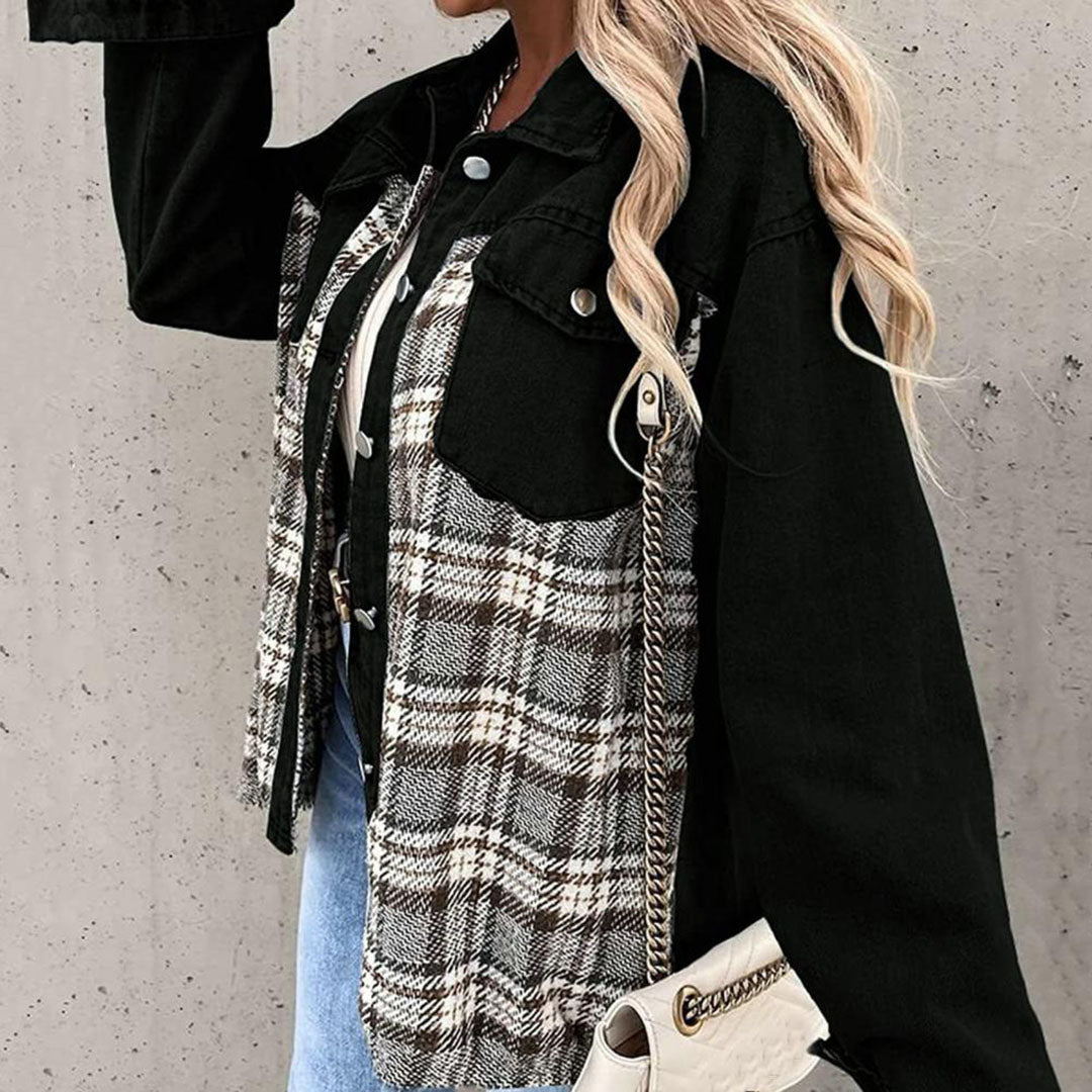 Schicke Kariertes Jacke mit Klassischem Kragen für Damen