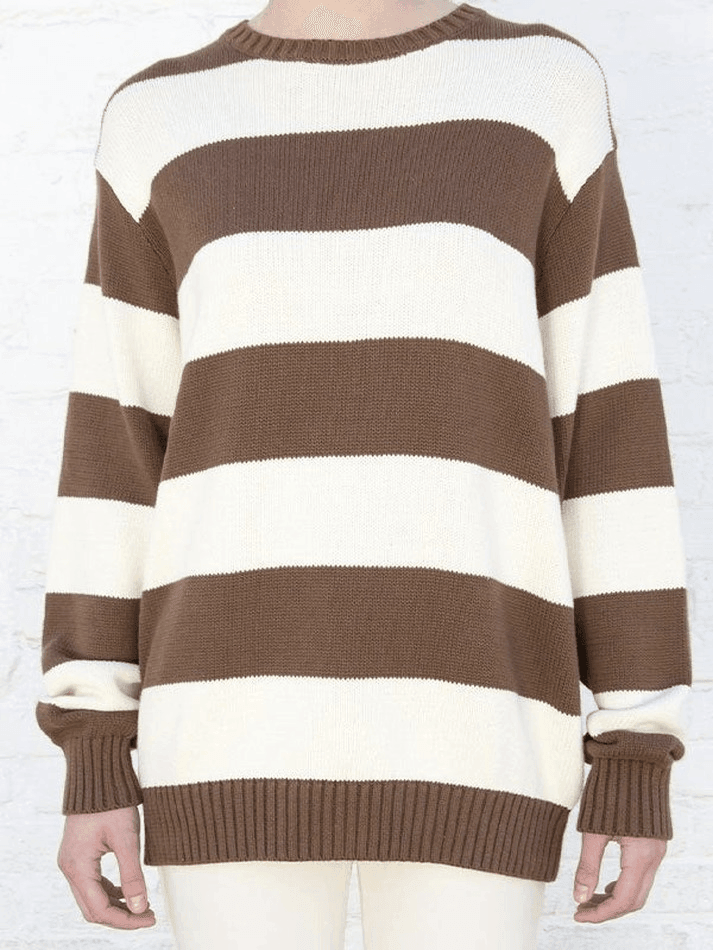 Gemütlicher gestreifter Rundhalsausschnitt Strickpullover