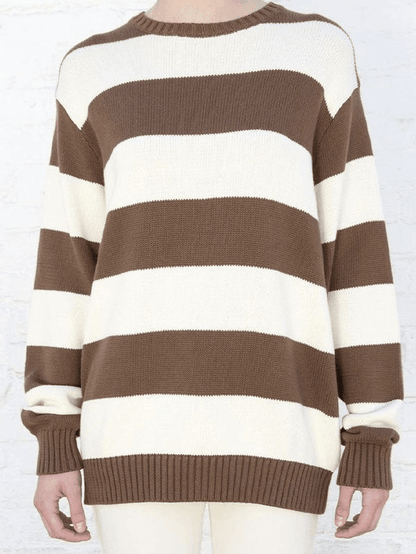 Gemütlicher gestreifter Rundhalsausschnitt Strickpullover