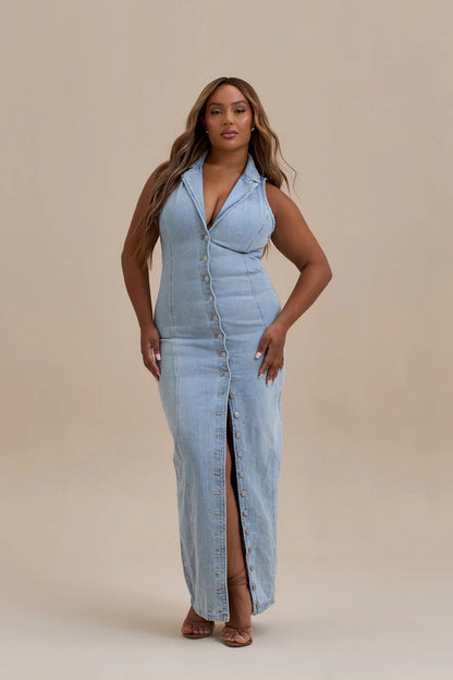 Damen Maxi Jeanskleid