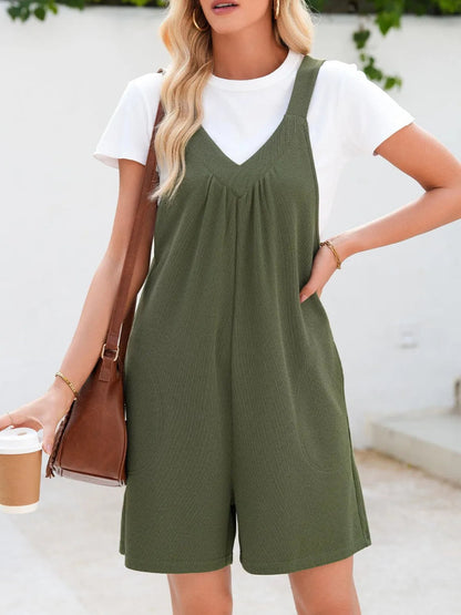 Damen V-Ausschnitt Jumpsuit mit breiten Trägern, lässig