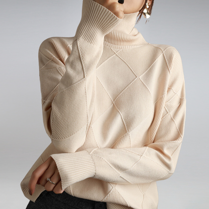 Gemütlicher geometrischer Strick-Pullover mit Rollkragen für Herbstschichten