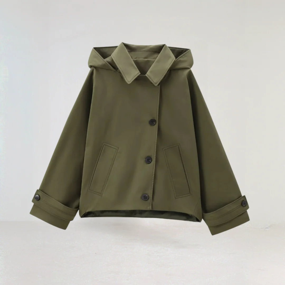 Schicker kurzer Trenchcoat mit Kapuze für Damen
