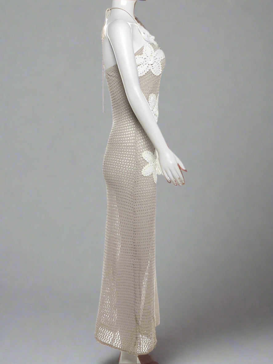 Oli® | Elegantes Strickkleid mit Hohlsaum, ärmellos, Neckholder und Bindeband