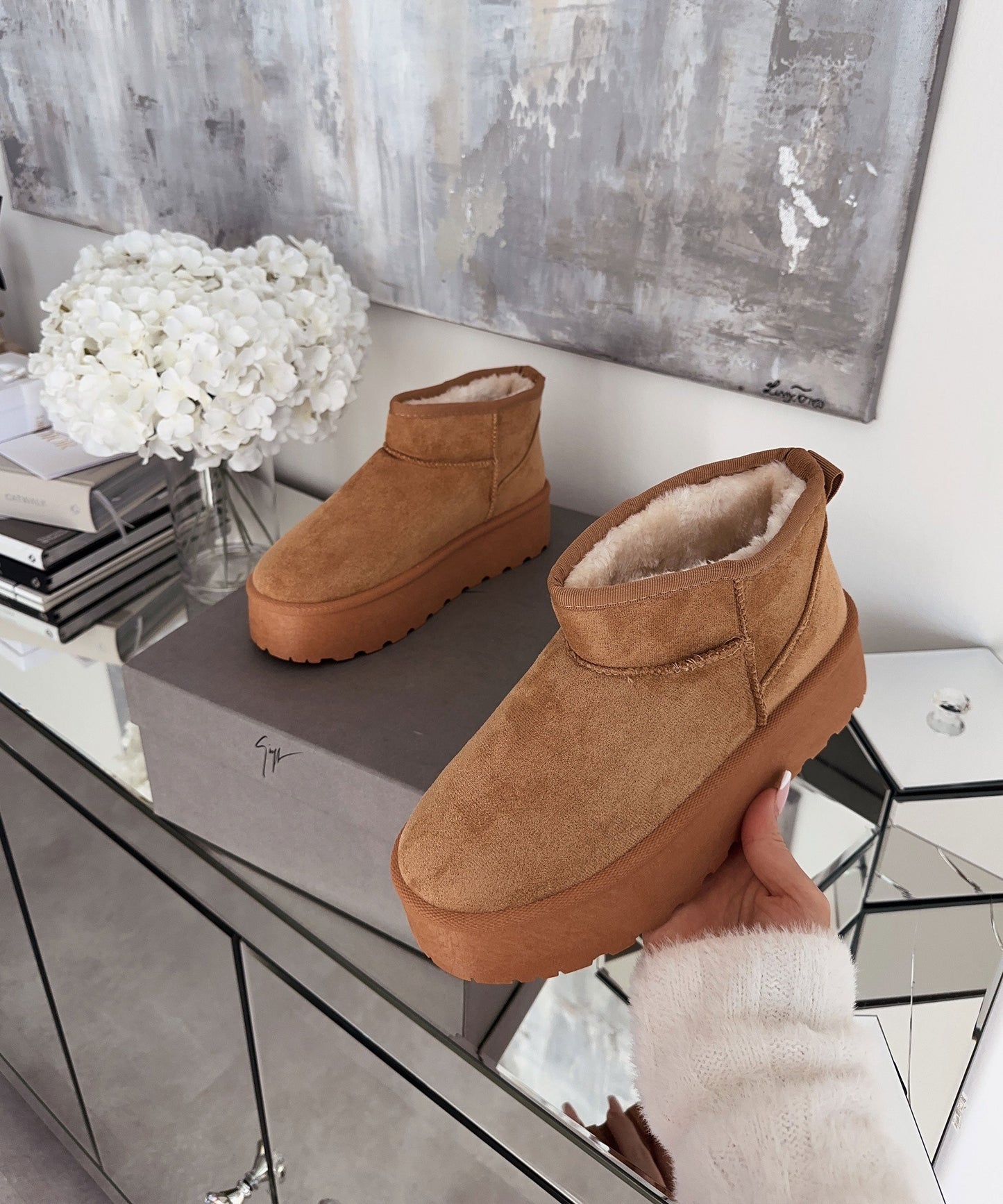 Braune Leder-Plateau-Stiefeletten für stilvollen Alltagsschuh