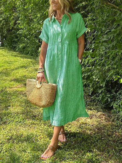 Gestreiftes Hemdblusenkleid mit Revers und Knöpfen für Damen