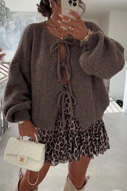 Gemütlicher V-Ausschnitt Strickpullover mit Schnürung