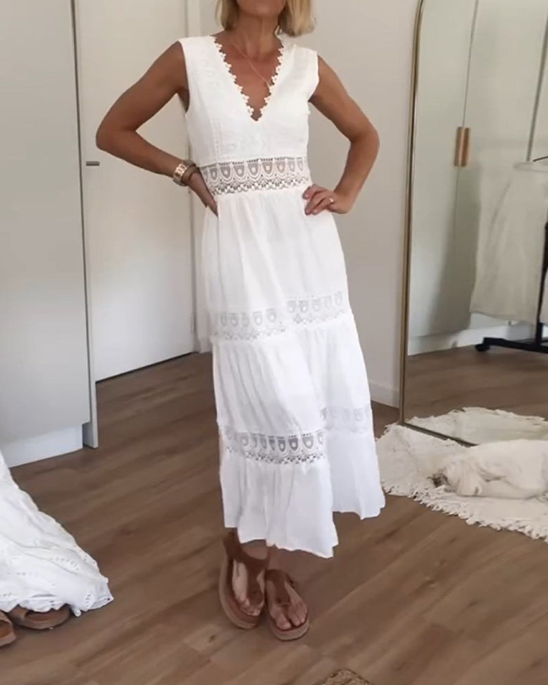 Weißes Spitzen-Midikleid für Damen – Elegant, vielseitig, für Hochzeiten & Partys