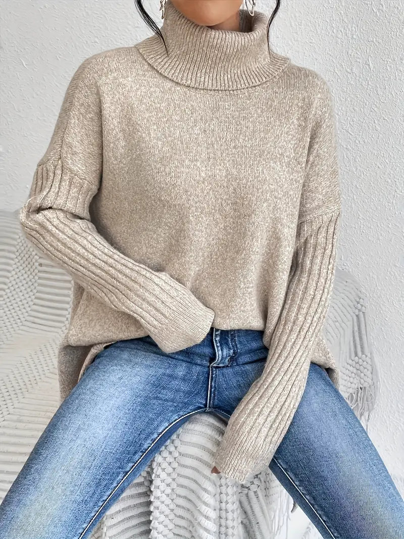 Gemütlicher langer Rollkragenpullover für täglichen Komfort