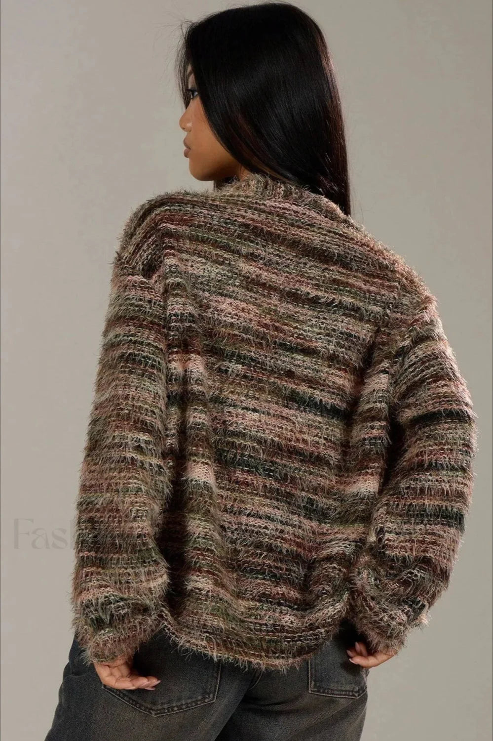 Gemütlicher Vintage Streifen V-Ausschnitt Strickcardigan