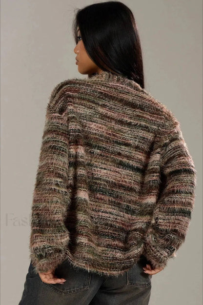 Gemütlicher Vintage Streifen V-Ausschnitt Strickcardigan