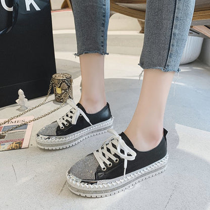 Zeitlose Diamant Silber Leder Sneakers