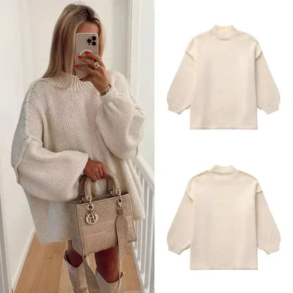 Gemütlicher Strickpullover mit Rollkragen und stilvollen Puffärmeln
