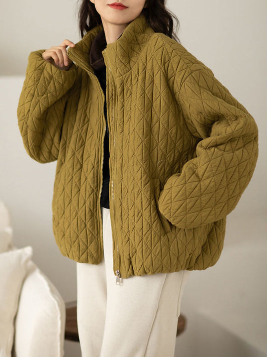 Strukturierte Jacke mit Stehkragen und Seitentaschen
