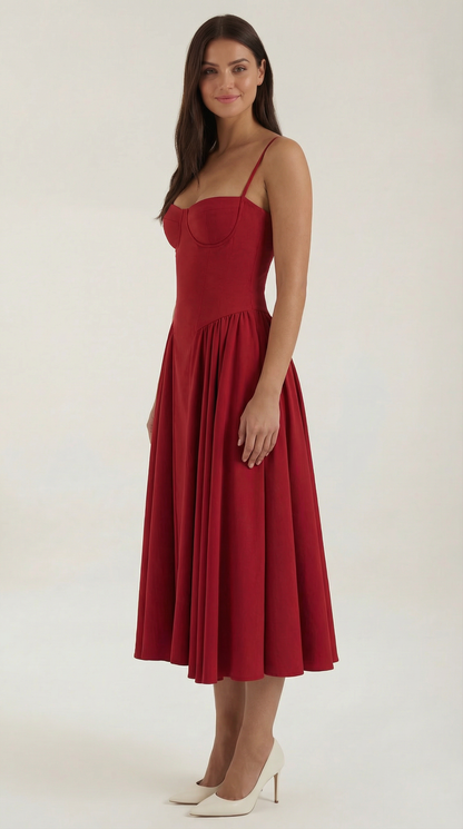 Damen Midikleid mit Blumenmuster und Korsett sowie herzförmigem Ausschnitt