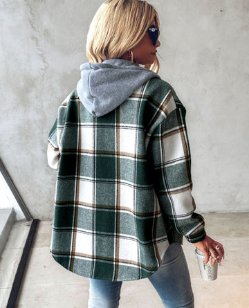 Gemütlicher Karo-Kapuzenpullover mit Kordelzug für Damen