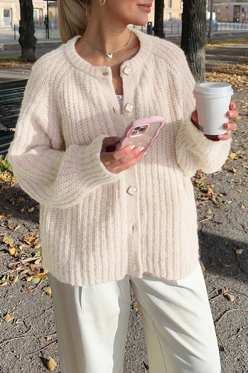 Legerer Knopf-Strickpullover mit O-Ausschnitt Outerwear