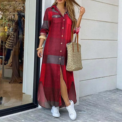 Casual Denim Shirt Dress for Women - Long Sleeve, Button-Up, Easy Fit