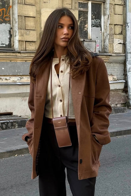 Retro Jacke mit Wildlederkragen und Kontrastdetails