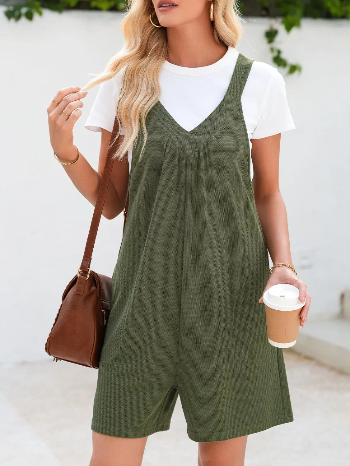 Damen V-Ausschnitt Jumpsuit mit breiten Trägern, lässig