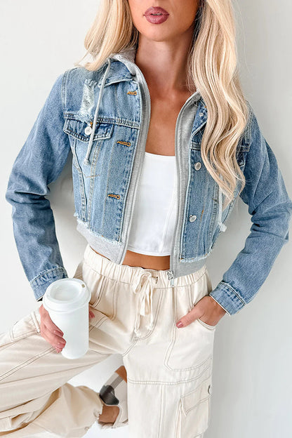Legere Patchwork-Denim-Kapuzenjacke