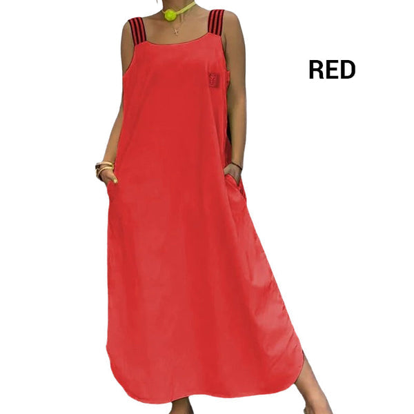 Fließendes Maxikleid mit breiten Trägern und Taschen